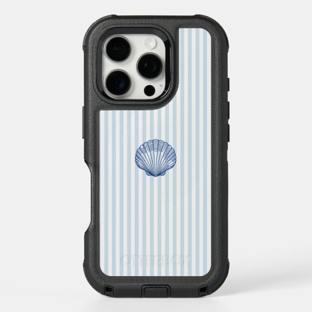 Blue Seashell Stripe Coastal Beach Otterbox iPhone Case (Back)