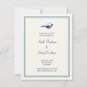 Blue seashell wedding announcement save the date