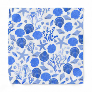 Blue Seashells and Coral Pattern Bandana