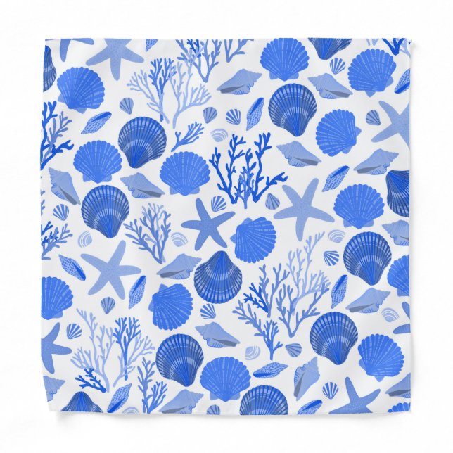 Blue Seashells and Coral Pattern Bandana (Front)