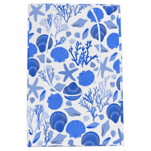 Blue Seashells and Coral Pattern  Medium Gift Bag