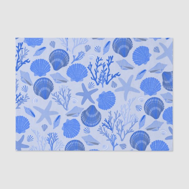 Blue Seashells and Coral Pattern  Tissue Paper (Front)