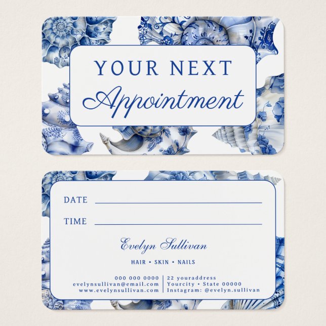 Blue seashells appointment card (Front & Back)