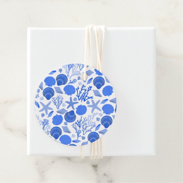 Blue Seashells Beach Colorful Cute Custom  Favor Tags (In Situ)