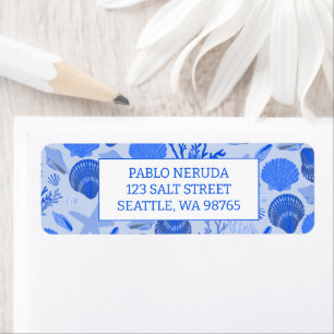 Blue Seashells Beach CUSTOM Return Address Mail Label