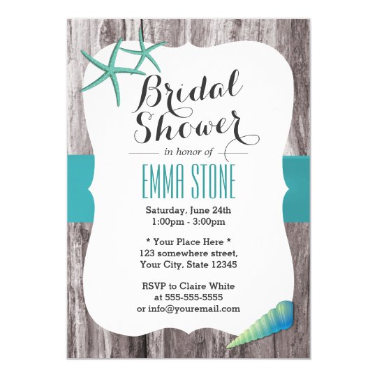 Blue Seashells Beach Theme Bridal Shower Invitation