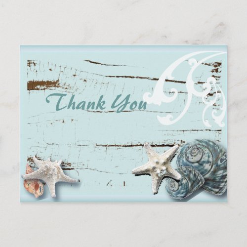 BLue Seashells Beach Wedding thank you Postcard