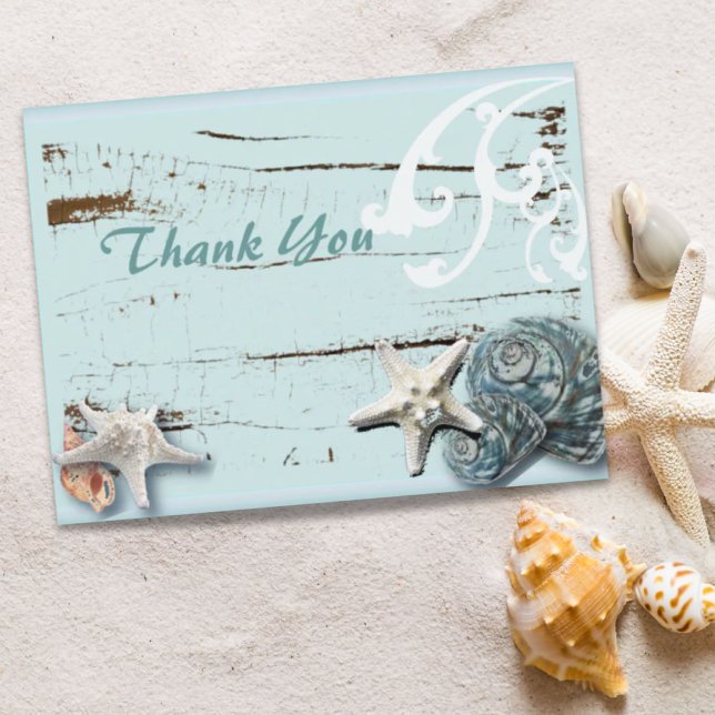 BLue Seashells Beach Wedding thank you Postcard (BLue Seashells Beach Wedding thank you Postcard)