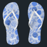 Blue Seashells Bridesmaid Gift CUSTOMIZE IT  Flip Flops<br><div class="desc">Cute pattern featuring colorful design, handmade by me! Perfect for a bridesmaid gift! Click "personalize" above to edit it to add a name, initials or other text. Then click "edit using design tool" to change colors, fonts, placement and more. Check out more of my patterns and items in my shop....</div>