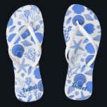 Blue Seashells Bridesmaid Gift CUSTOMIZE IT  Flip Flops<br><div class="desc">Cute pattern featuring colorful design, handmade by me! Perfect for a bridesmaid gift! Click "personalize" above to edit it to add a name, initials or other text. Then click "edit using design tool" to change colors, fonts, placement and more. Check out more of my patterns and items in my shop....</div>