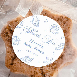 Blue Seashells Coastal Baby Shower Thank You  Classic Round Sticker