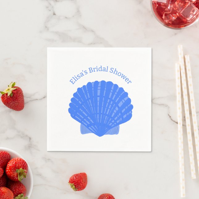 Blue Seashells CUSTOM Bridal Shower Party Napkins (Insitu)