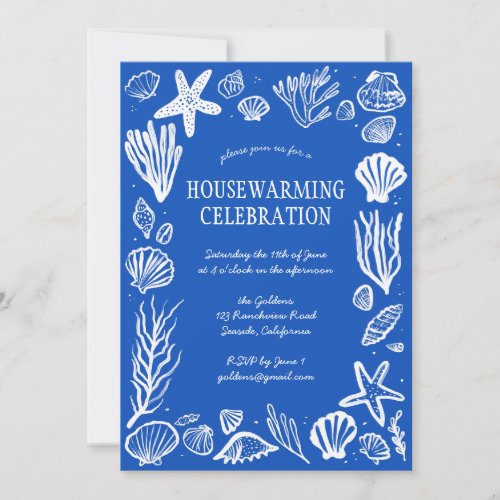 Blue Seashells Custom HOUSEWARMING PARTY Invitation