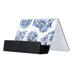 Blue Seashells Desk Business Card Holder