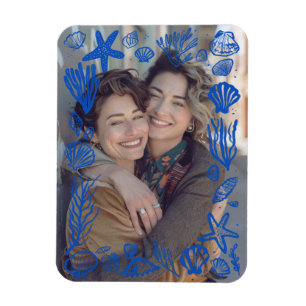 Blue Seashells Frame Custom Photo Magnet