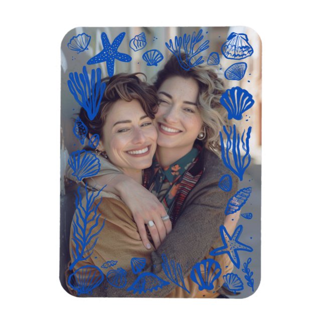 Blue Seashells Frame Custom Photo  Magnet (Vertical)