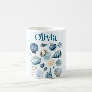 Blue Seashells Mug Custom Name