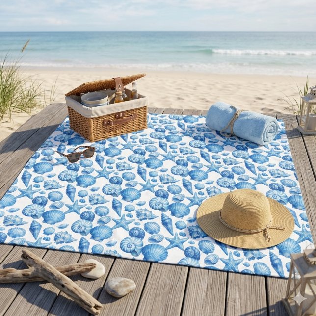 Blue Seashells. Nautical. Fleece Blanket (Creator Uploaded)