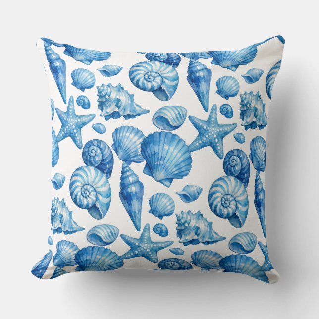 Blue Seashells. Nautical. Throw Pillow (Front)