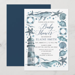 Blue Seashells Ocean Sea Beach Baby Shower Invitation
