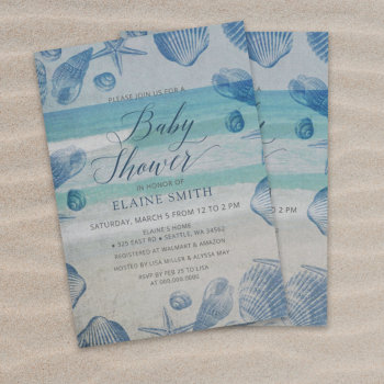 Blue Seashells Ocean Sea Beach Baby Shower Invitation by Invitationboutique at Zazzle