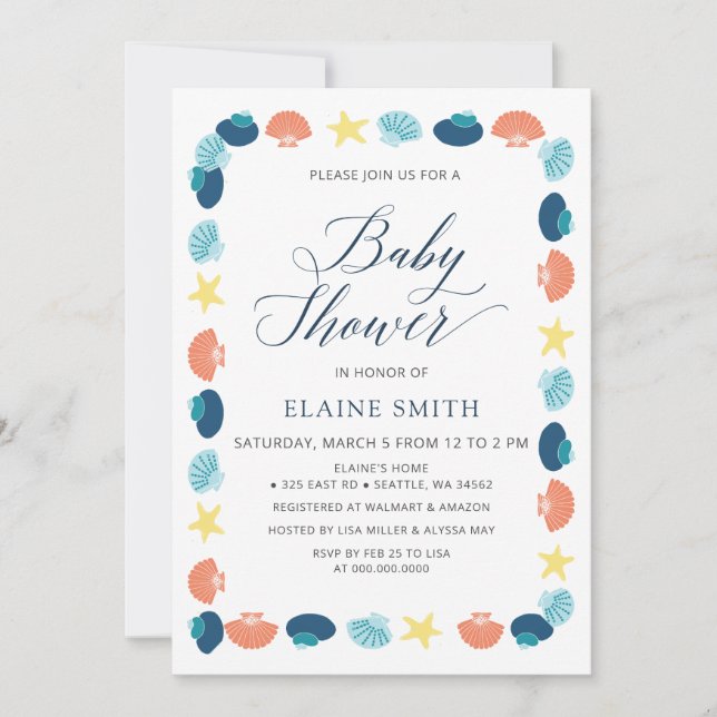 Blue Seashells Ocean Sea Beach Baby Shower Invitation (Front)