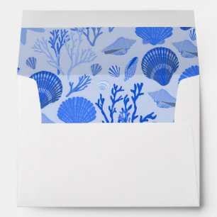 Blue Seashells Pattern Beach Wedding Party Custom Envelope