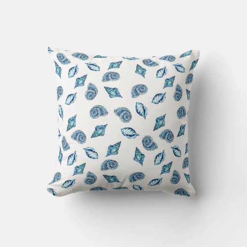 Blue Seashells Pattern Throw Pillow