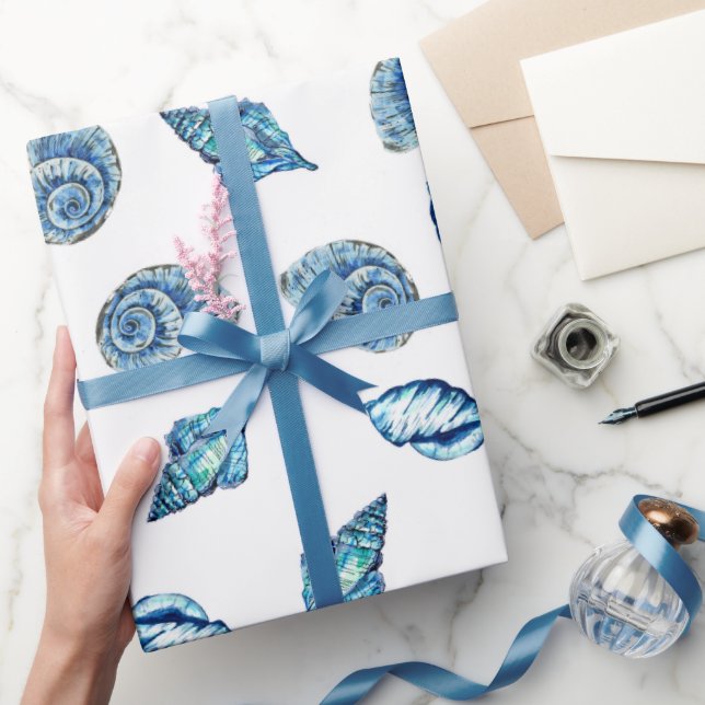 Blue Seashells Pattern Wrapping Paper (Gifting)