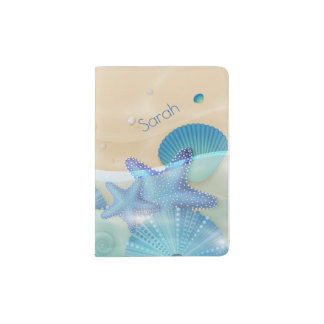 Blue Seashells Personalized Passport Holder