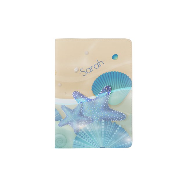 Blue Seashells Personalized Passport Holder (Front)