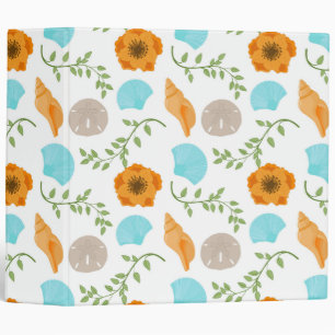 Blue Seashells Sea Snail Orange Flower 3 Ring Binder