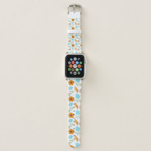 Blue Seashells Sea Snail Orange Flower Apple Watch Band