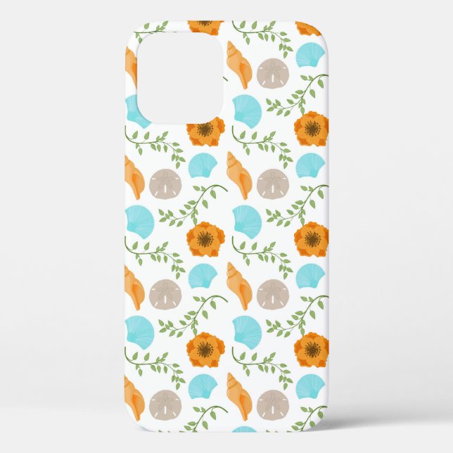 Blue Seashells Sea Snail Orange Flower Case-Mate iPhone Case (Back)