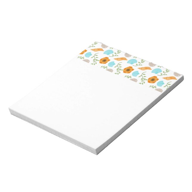 Blue Seashells Sea Snail Orange Flower Notepad (Rotated)
