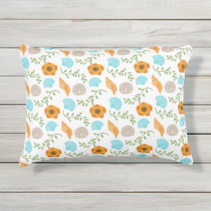 Blue Seashells Sea Snail Orange Flower Outdoor Pillow