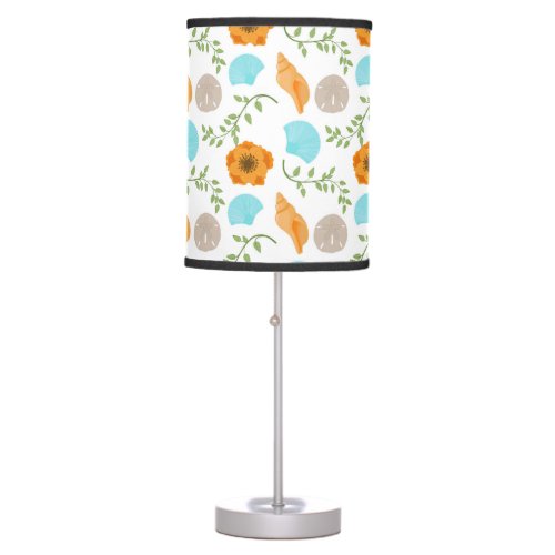 Blue Seashells Sea Snail Orange Flower Table Lamp