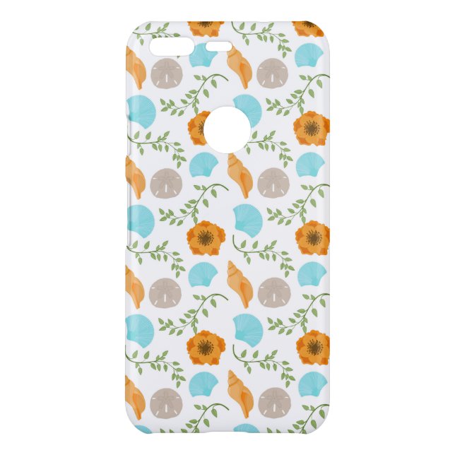 Blue Seashells Sea Snail Orange Flower Uncommon Google Pixel Case (Back)