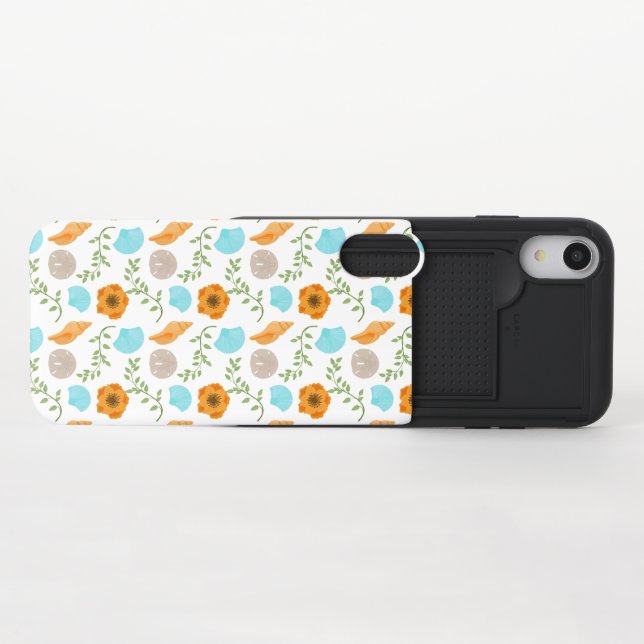 Blue Seashells Sea Snail Orange Flower Uncommon iPhone Case (Open)