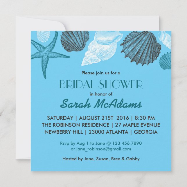 Blue Seashells Wedding Bridal Shower Invitation (Front)