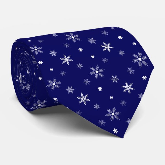 blue seasonal white geometric pattern  neck tie (Rolled)