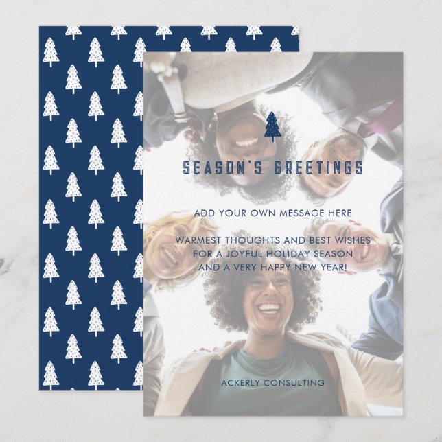 Blue Season's Greeting Business Photo Christmas Holiday Card (Front/Back)