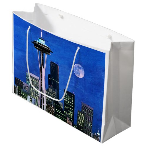 Blue Seattle Skyline Large Gift Bag