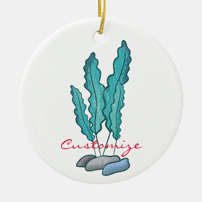 Blue Seaweed Algae Thunder_Cove Ceramic Ornament (Front)