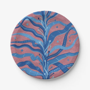 Blue Seaweed Algae Underwater Plant Absract Floral Paper Plates