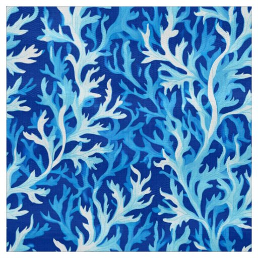 Blue Seaweed Coastal Textile Pattern Fabric
