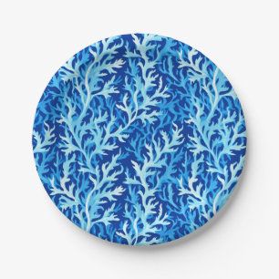 Blue Seaweed Coastal Textile Pattern Paper Plates