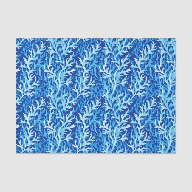 Blue Seaweed Coastal Textile Pattern Tissue Paper (Front)