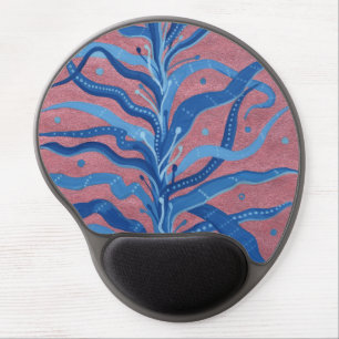 Blue Seaweed Rose Taupe Underwater Absract Floral Gel Mouse Pad