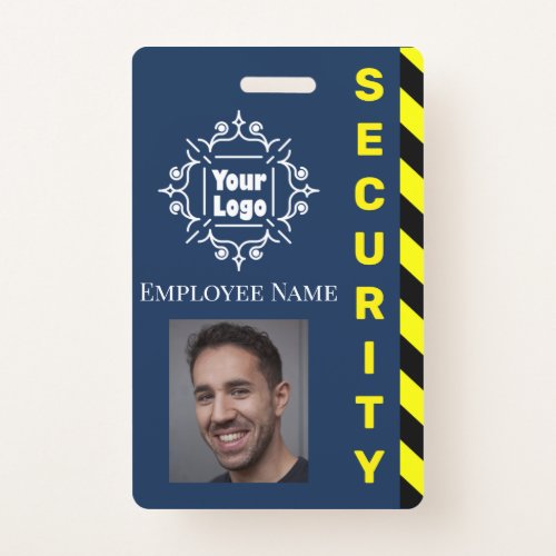 Blue Security Guard Employee ID Caution Yellow Badge